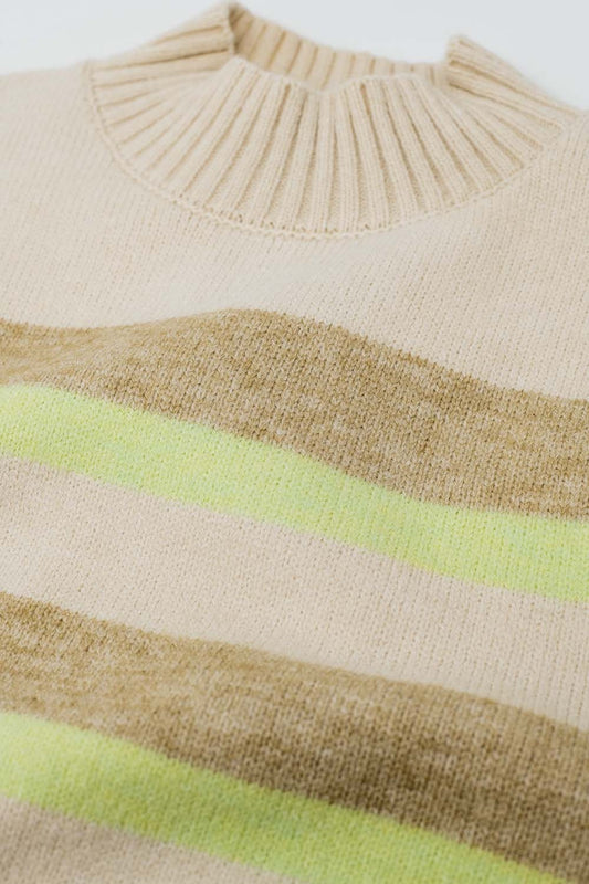 beige sweater with green and camel stripes - Sweaters