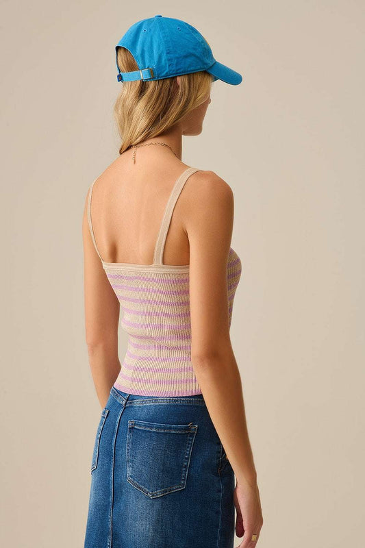 beige top with lilac stripes and straps - Tops