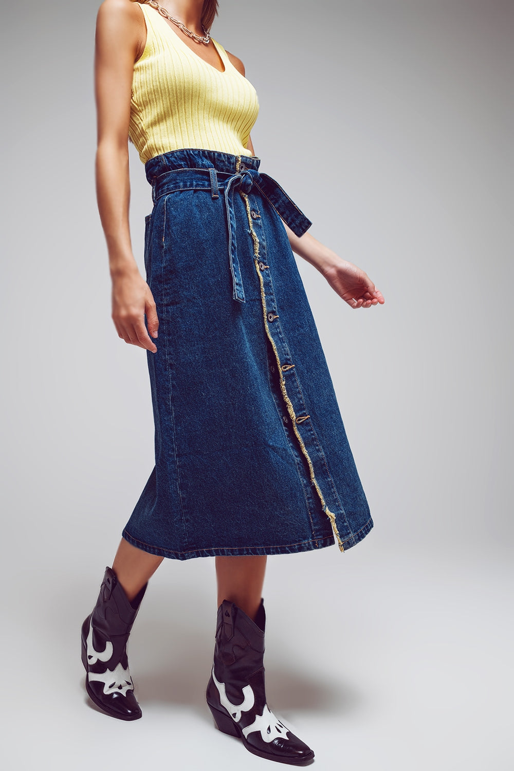 belted buttoned denim maxi skirt - Skirts