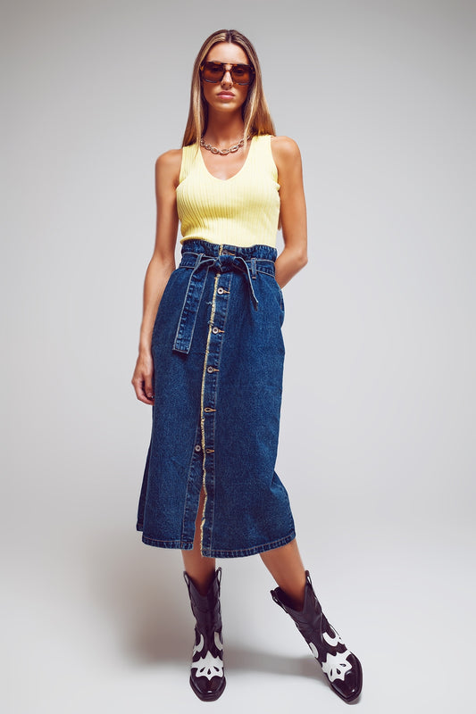 belted buttoned denim maxi skirt - Skirts