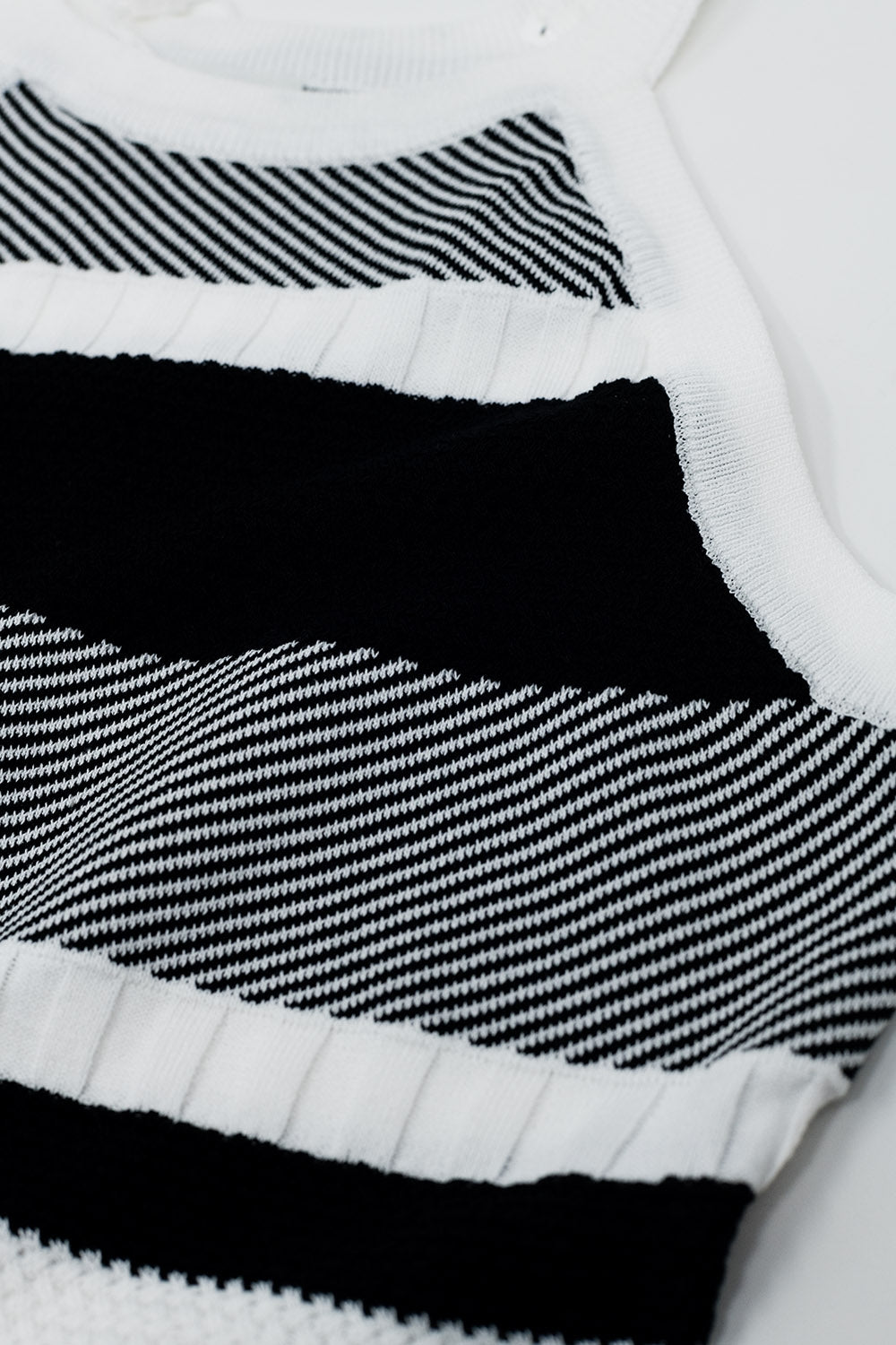 Black and White Halter Tank top With Stripe Design In Different Knits - Jumpers