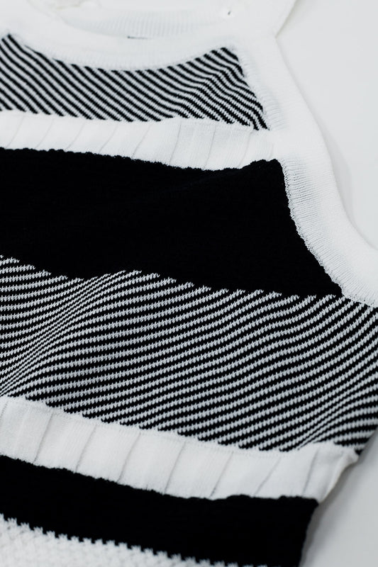 Black and White Halter Tank top With Stripe Design In Different Knits - Jumpers
