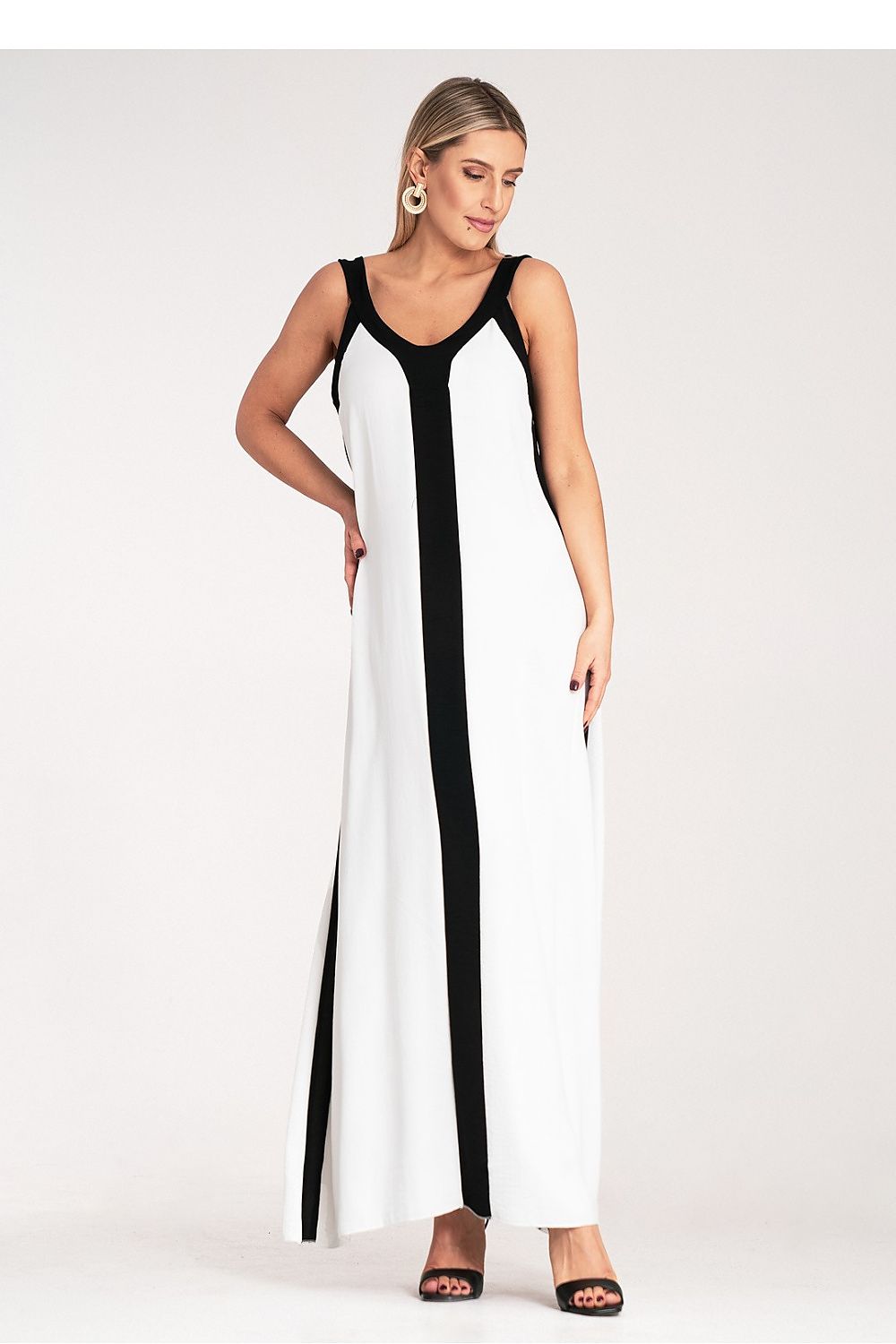 Black and White Maxi Dress with Bold Contrast - Dresses