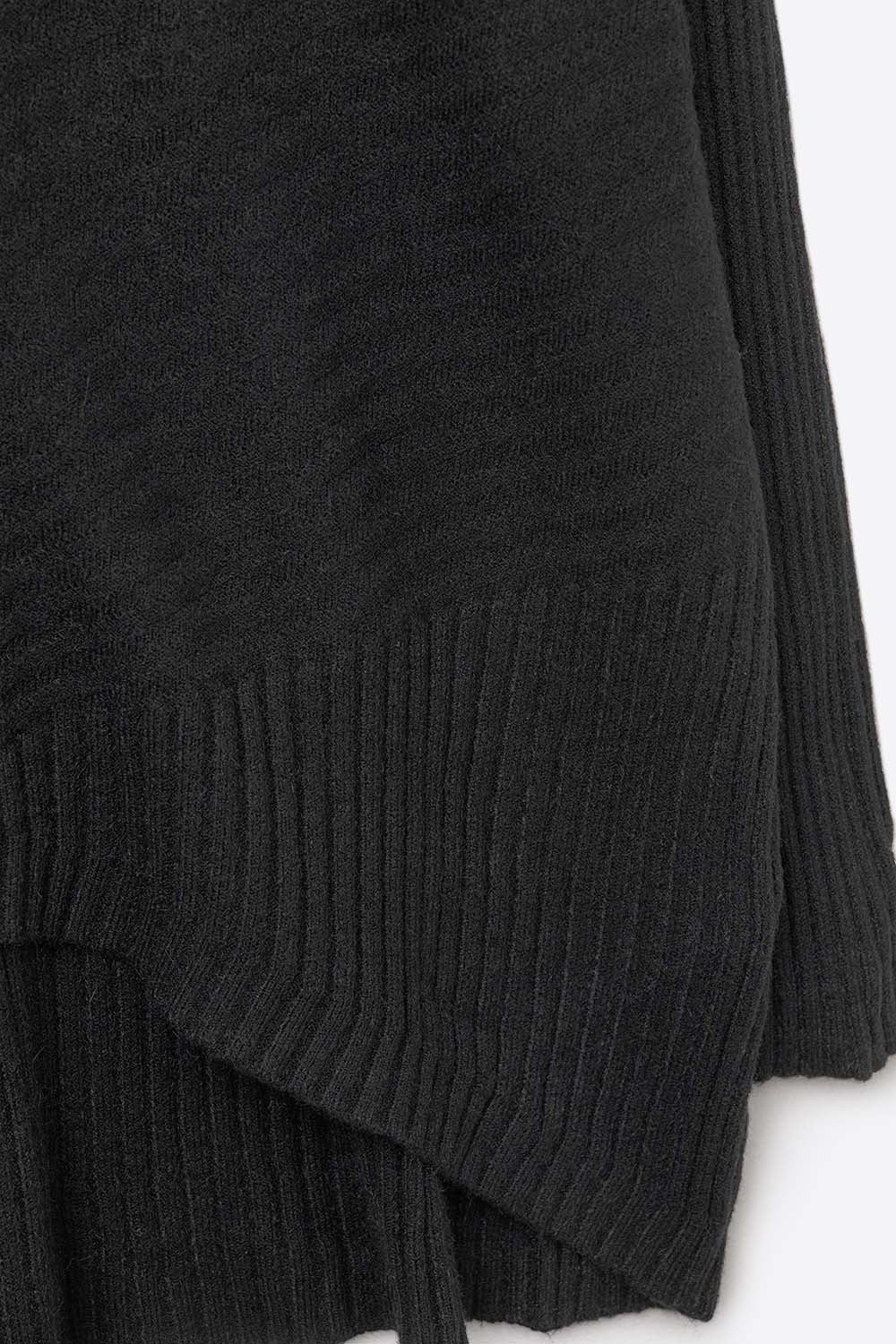 Black Asymmetric Ribbed Knit Sweater Tunic -