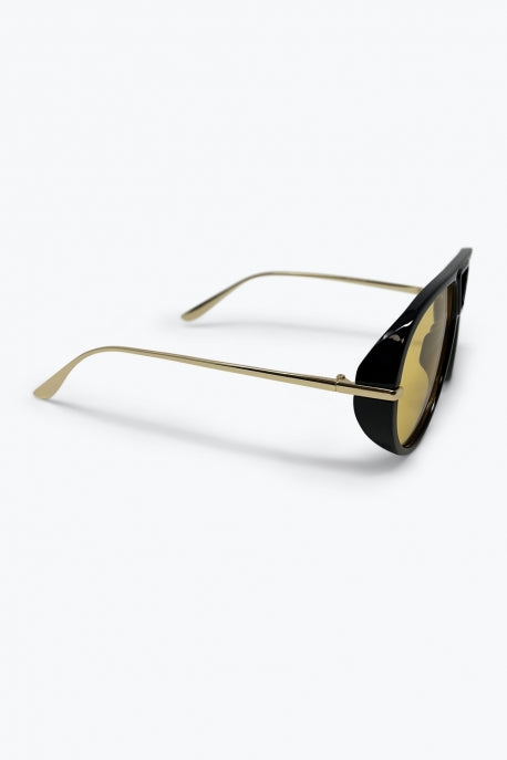 Black Aviator Frame Yellow Tinted Oversize Lens Sunglasses