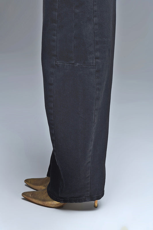 Black Barrel Jeans With Side Seam Detail - Jeans
