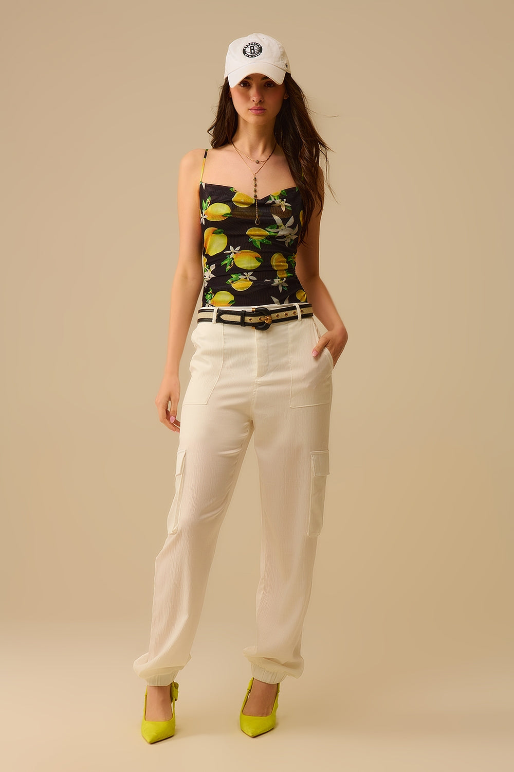 Black body top with lemon print in mesh fabric - Tops