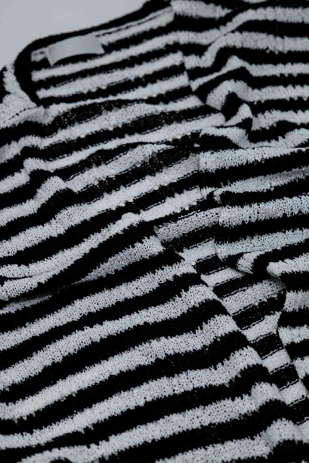 Black Boho Style Cardigan With Stripes Pointelle Knit and Fringe Details - Cardigans