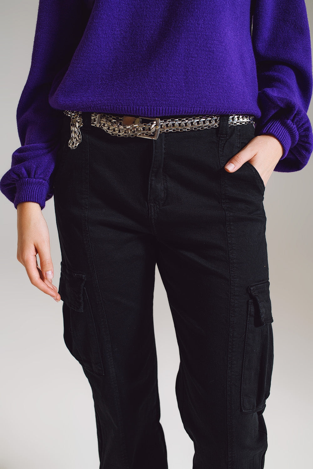 black cargo pants with elasticated waist and hem - Trousers