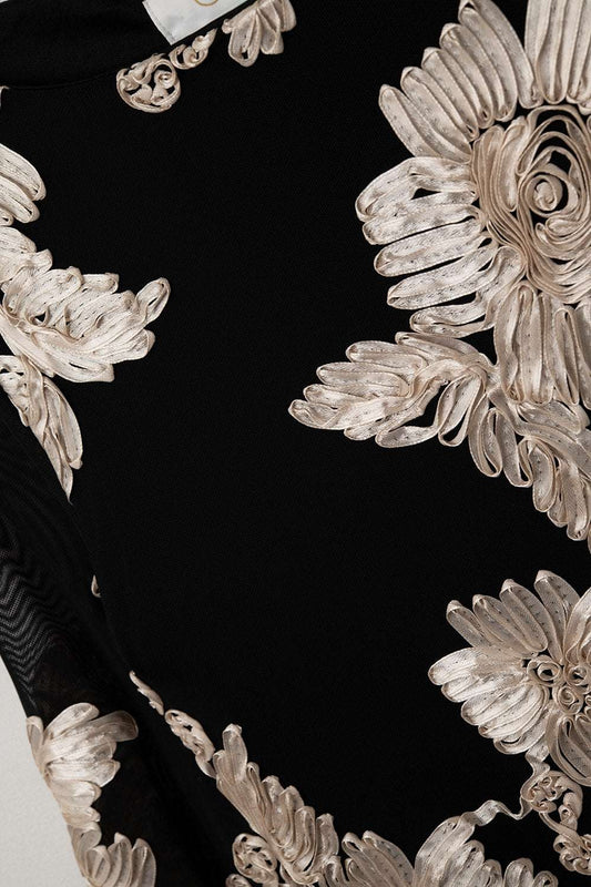 black chiffon mini dress with floral brocade - Dresses