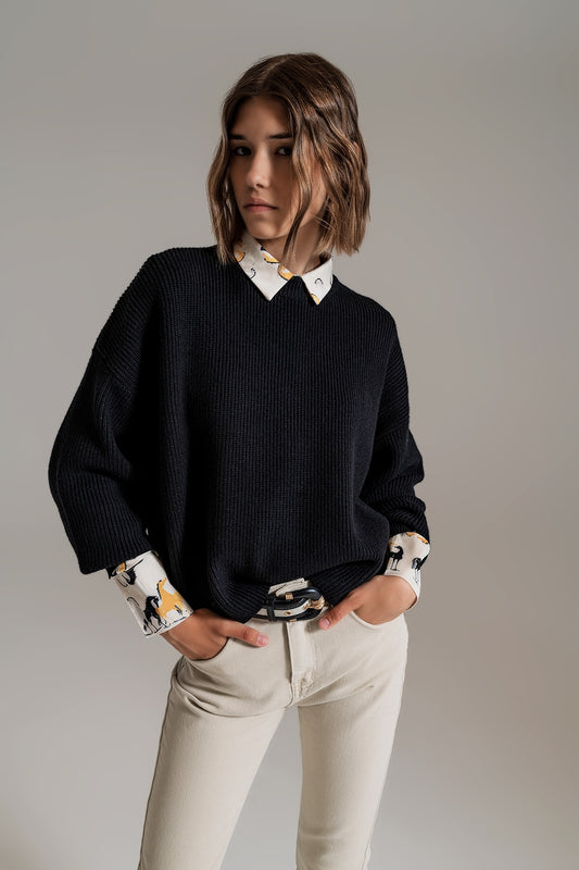 Black chunky knitted relaxed Jumper - Jumpers