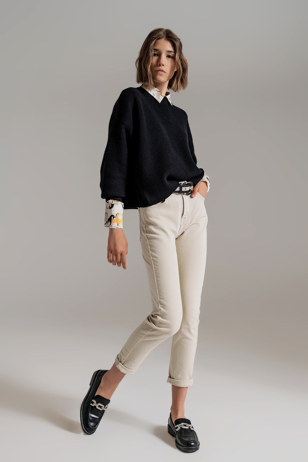 Black chunky knitted relaxed Jumper - Jumpers