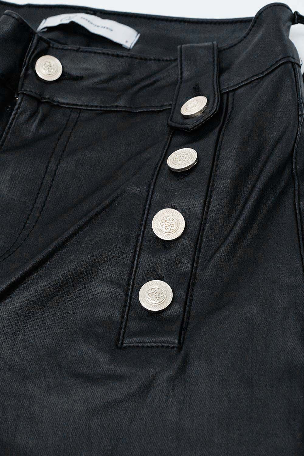 Black faux leather trousers with buttons - Trousers