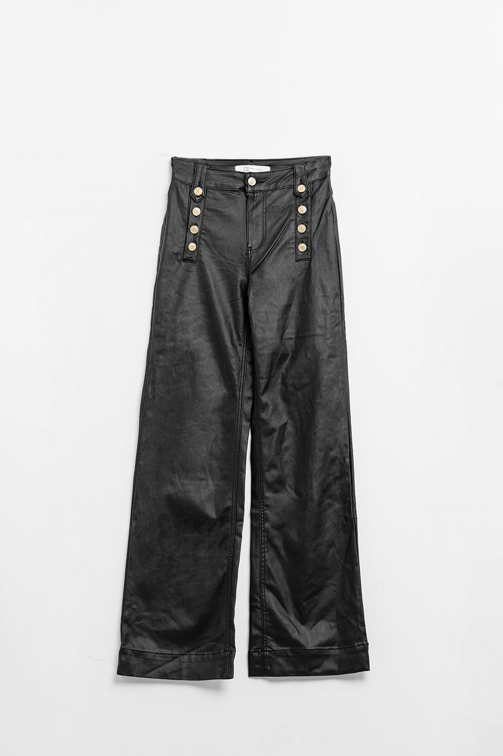 Black faux leather trousers with buttons - Trousers