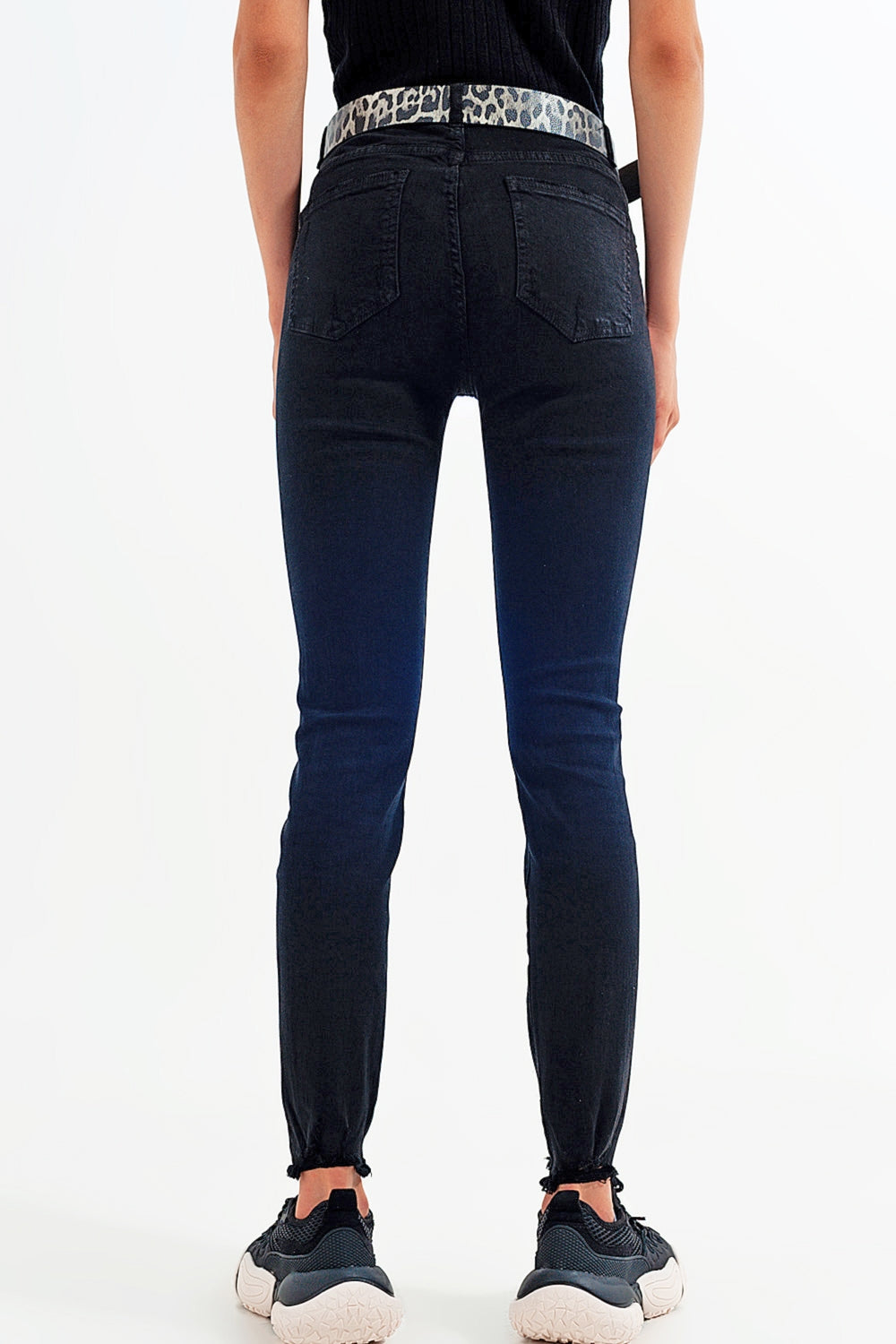 Black jagged hem skinny Stretch Jeans - Jeans