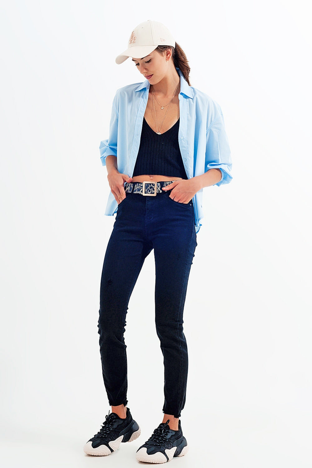 Black jagged hem skinny Stretch Jeans - Jeans