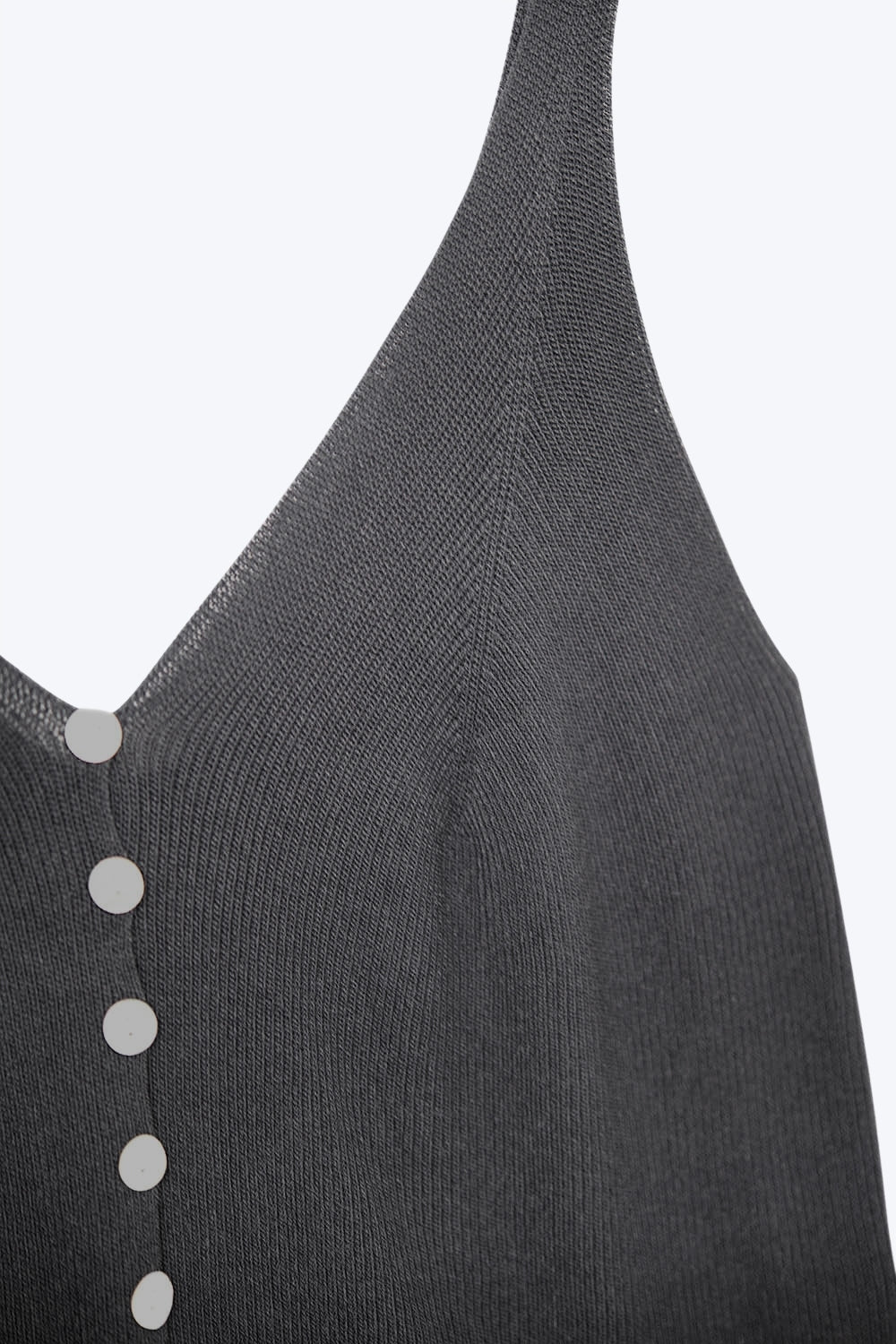 black Knit Buttoned Crop Top - Tops