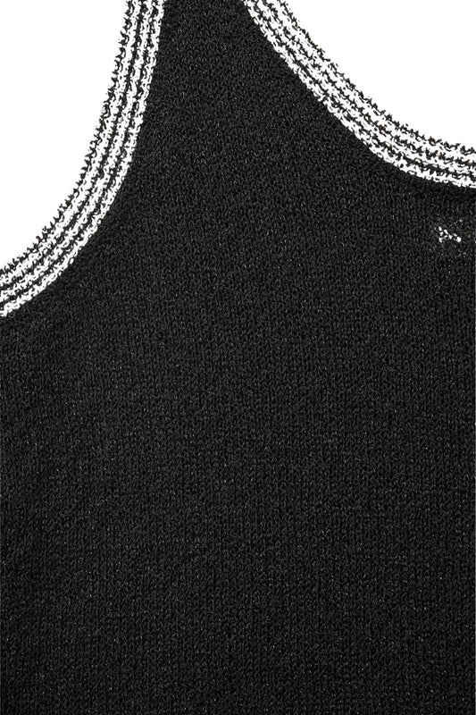 Black Knit Tank Top with White Trim - Tops