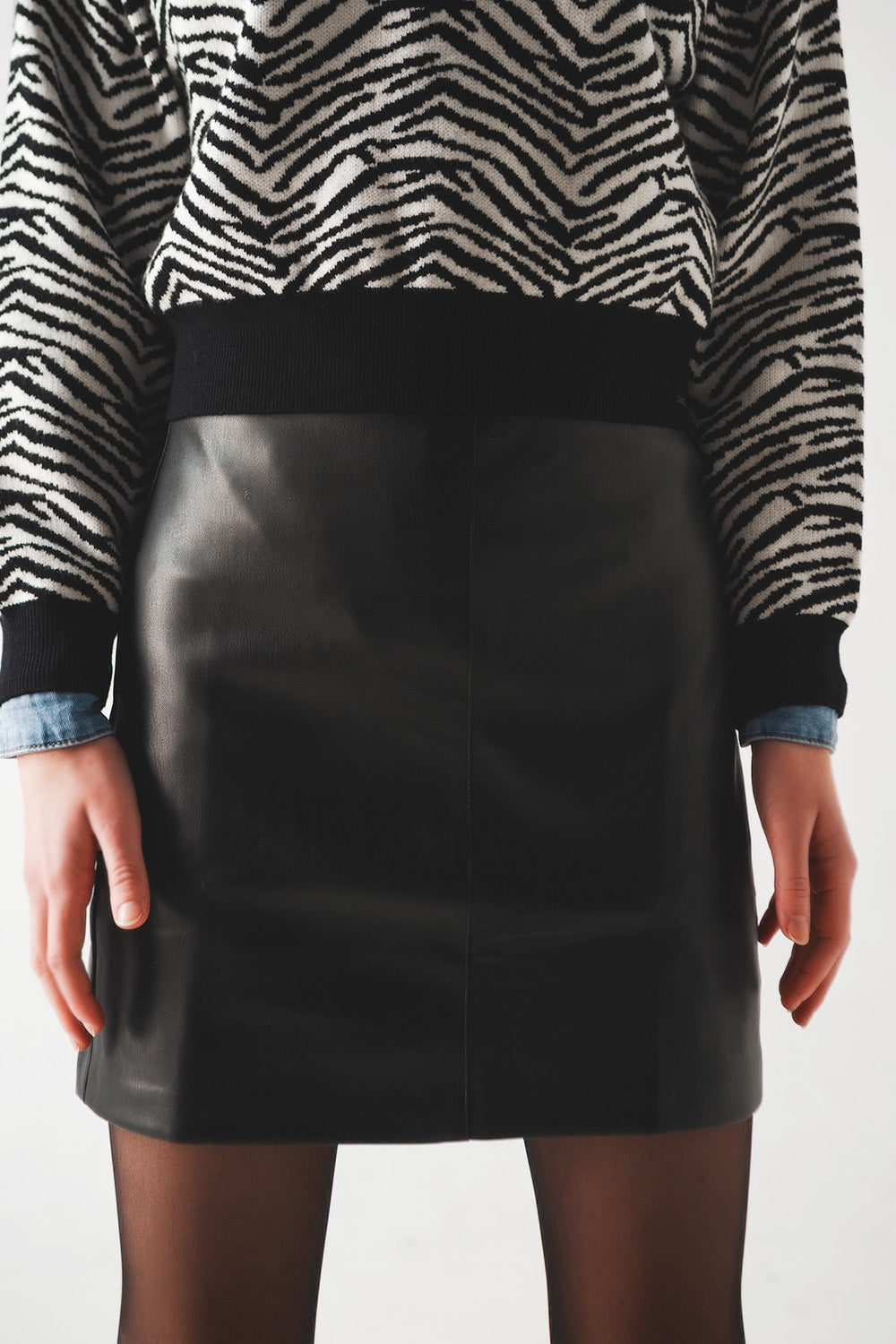 Black leather effect miniskirt - Skirts