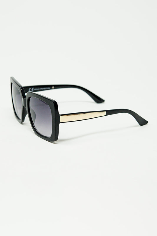 black Oversized square sunglasses with golden metallic detail - Sunglasses