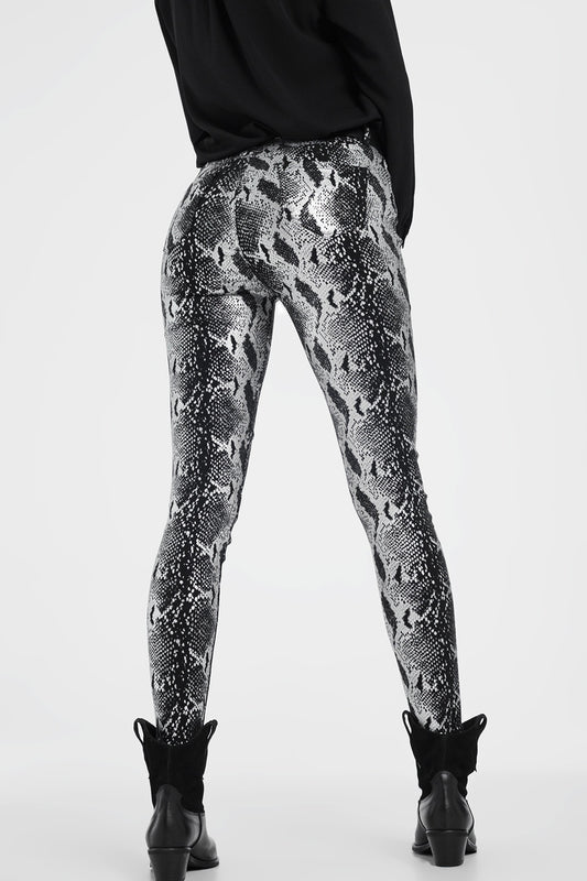 Black skinny shiny printed pants - Trousers