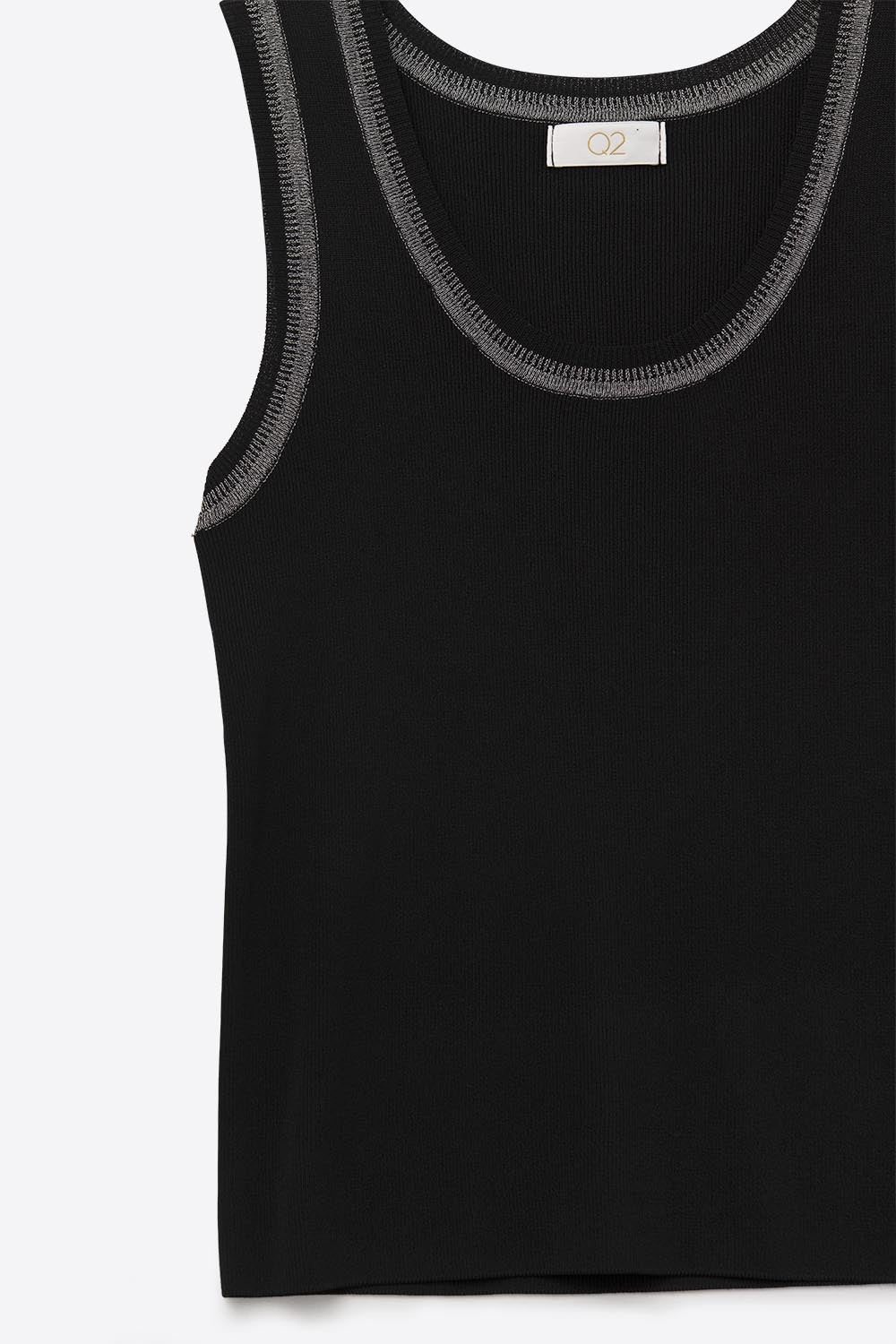 Black Sleeveless Knit Top with Metallic Trim -