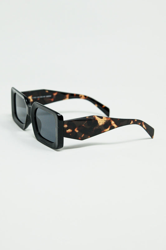 Black square sunglasses with brown animal print on the side - Sunglasses