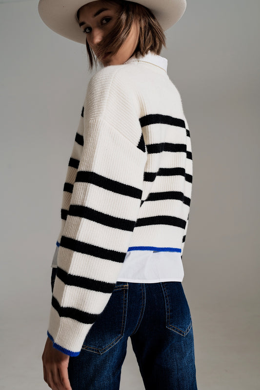 black striped jumper with blue stripe detail on the bottom - Jumpers