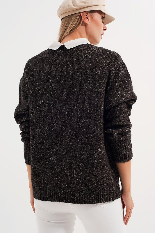 Black sweater with round collar - Jumpers