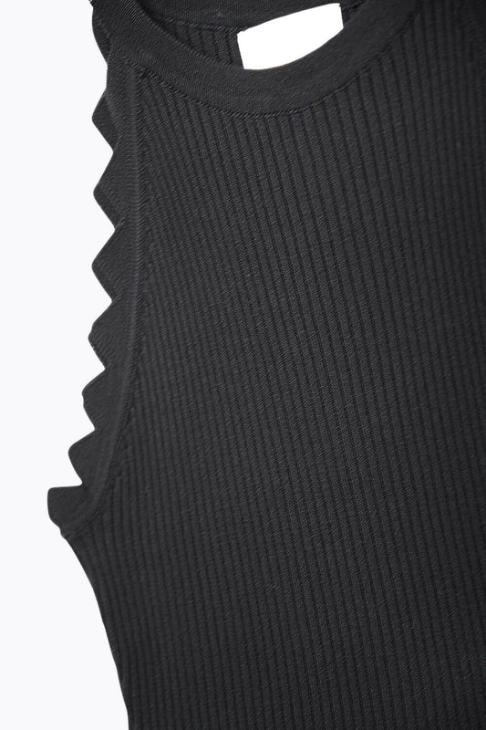 Black Tank Top with Ribbed Underarm Detail - Tops
