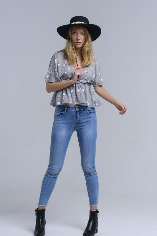 Black top with stars and ruffle - Tops