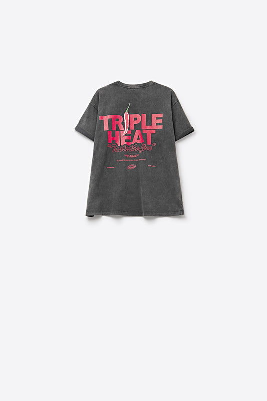 black wash fabric Short Sleeve TRIPLE HEAT LOGO T-shirt - T-Shirts