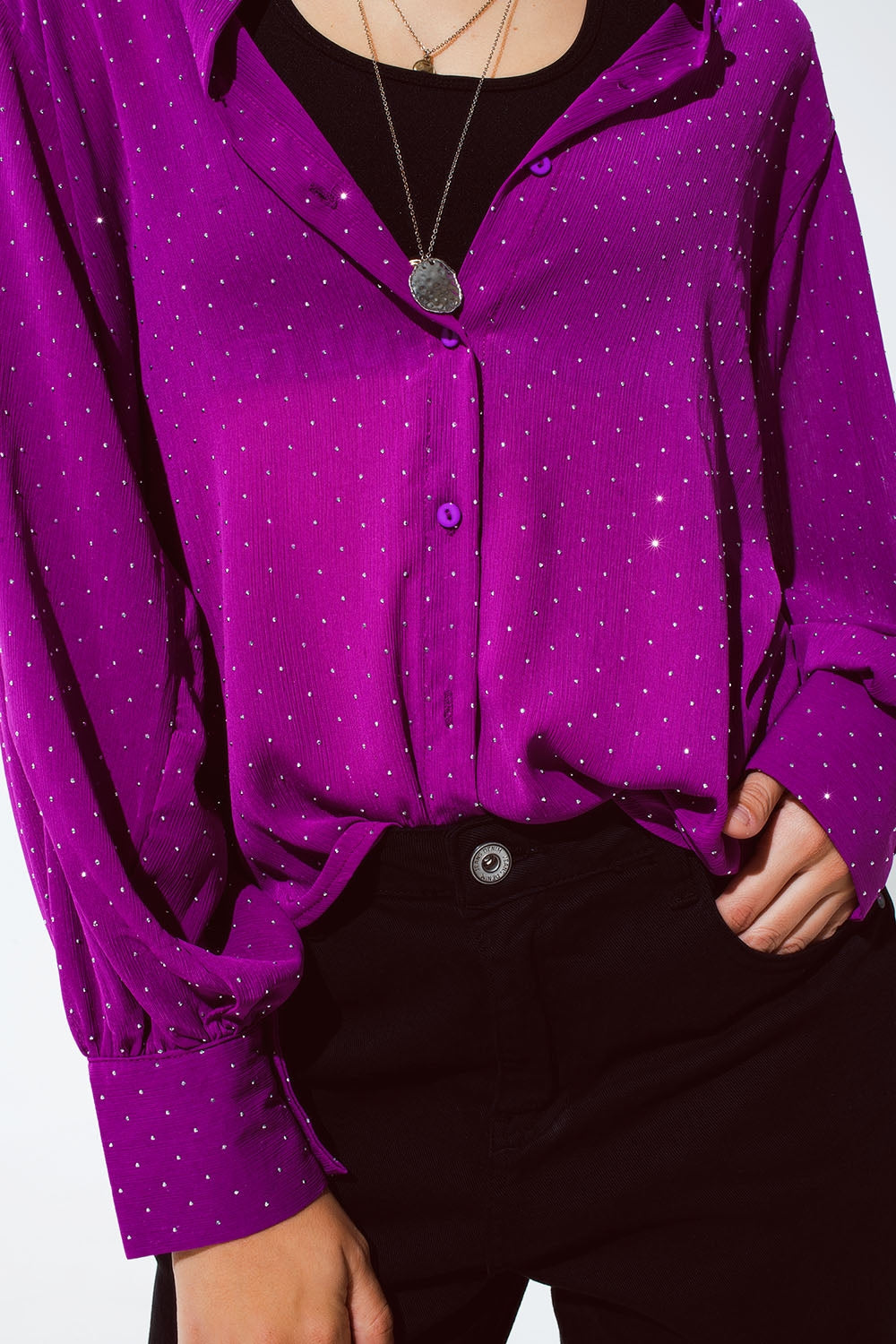 Blouse in magenta with strass detail - Blouses