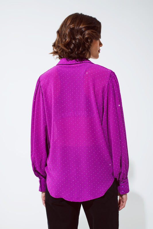 Blouse in magenta with strass detail - Blouses