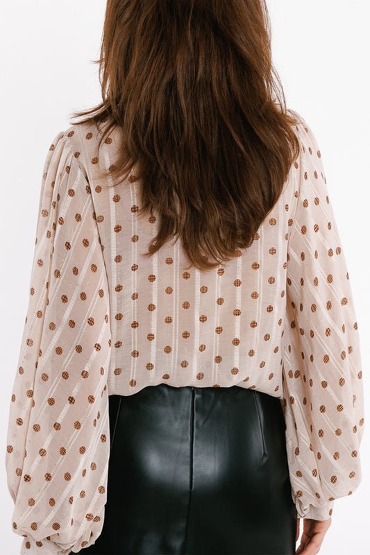 Blouse with balloon sleeves and polka dots in Beige - Blouses