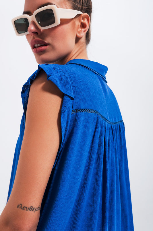 Blouse with frill sleeve in blue - Blouses