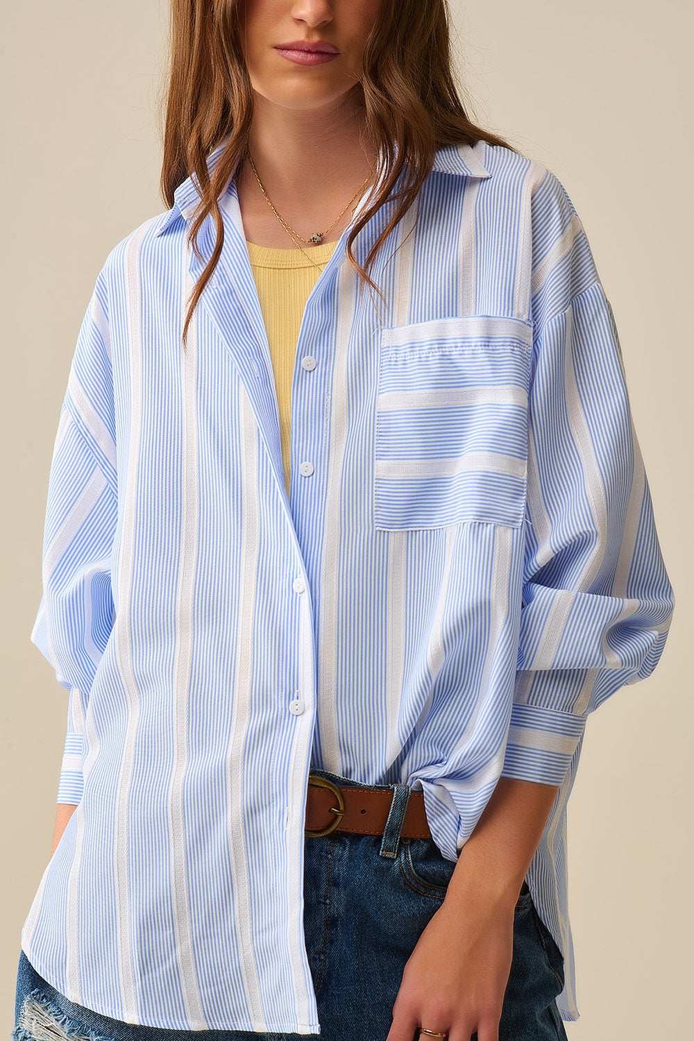 Blue and White relaxed fit Striped Shirt Tie at The Back - Shirts
