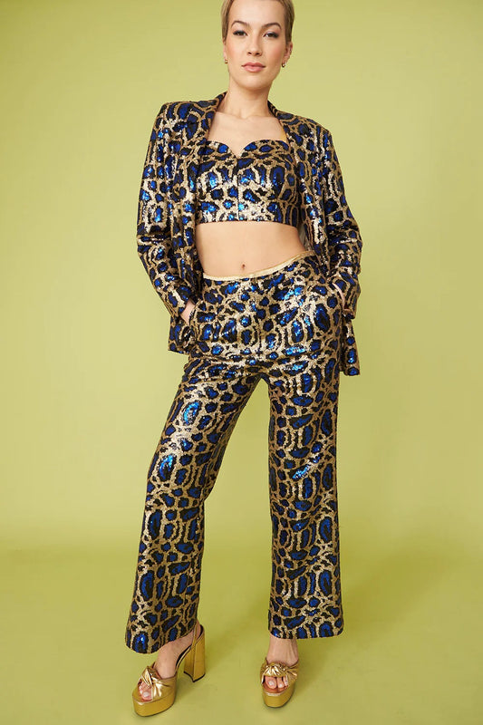 Blue Bamboo Animal Print Sequin Blazer - Jackets & Blazers