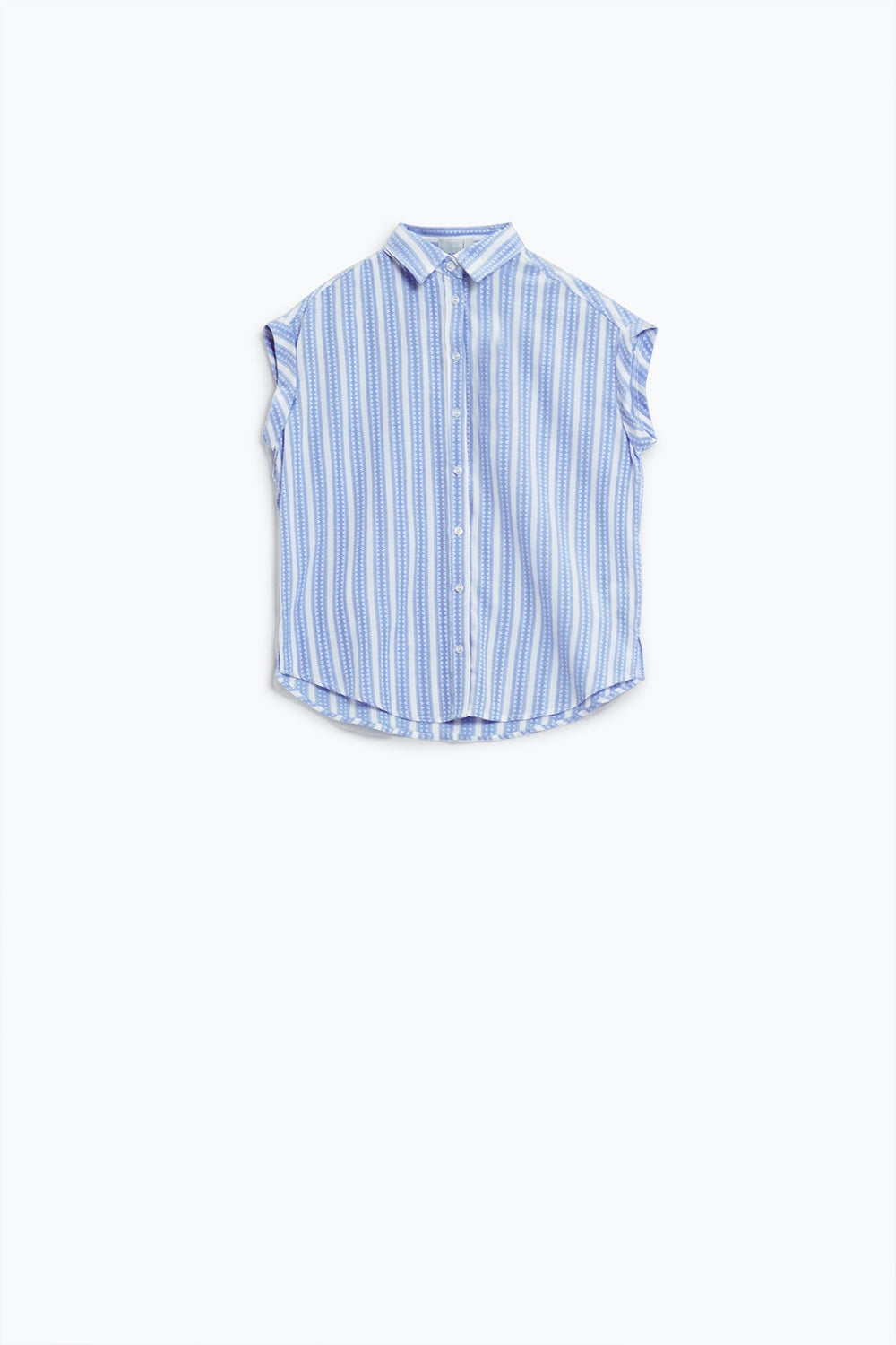 Blue Blouse With Vertical Stripes And Short Sleeves - Blouses