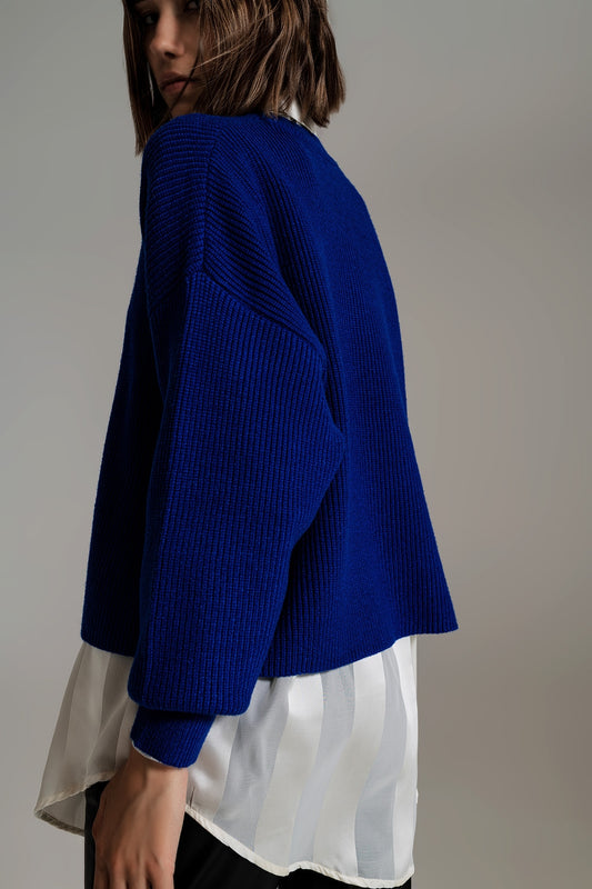 Blue chunky knitted relaxed Jumper - Jumpers