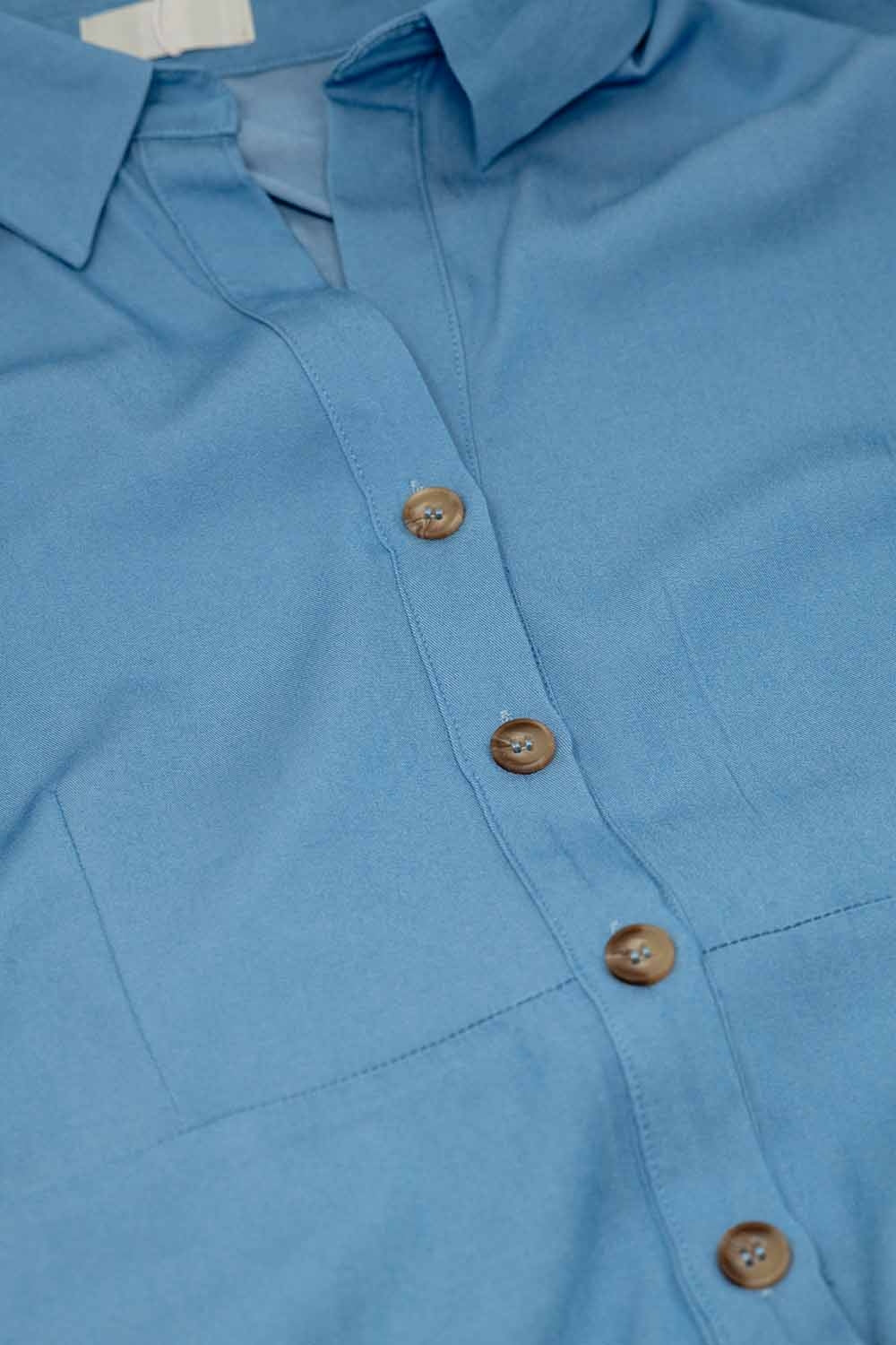 Blue Maxi Shirt Dress With Polo Collar - Dresses