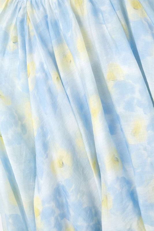 Blue printed chiffon blouse with balloon sleeves - Blouses