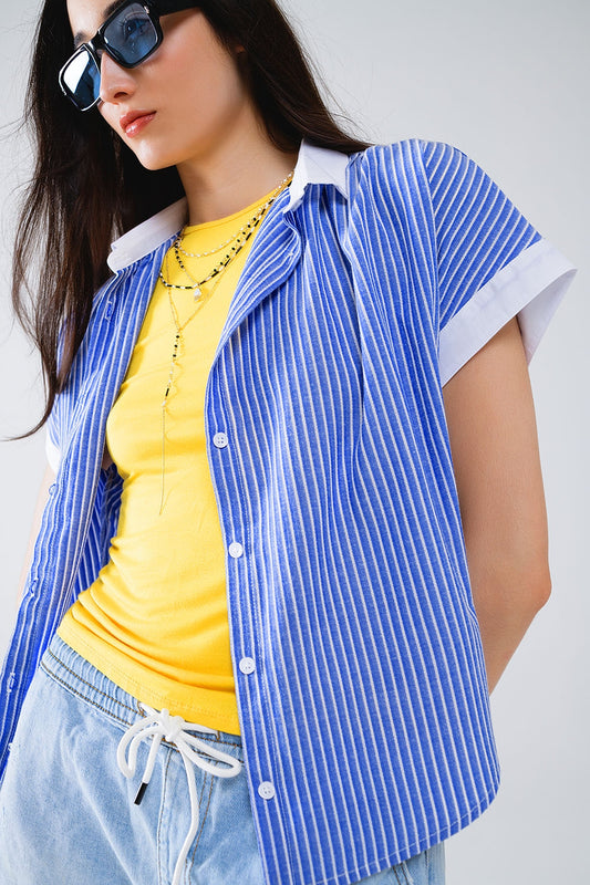Blue shirt with short sleeves and vertical stripes - Shirts