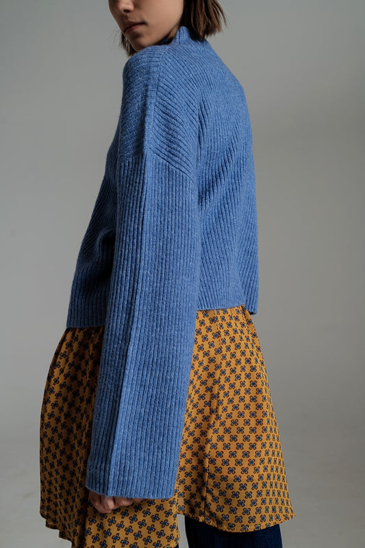 Blue soft ribbed turtleneck jumper - Jumpers