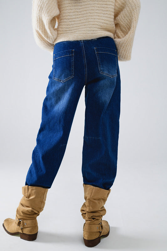 Blue Straight Jeans With Seam Details - Jeans
