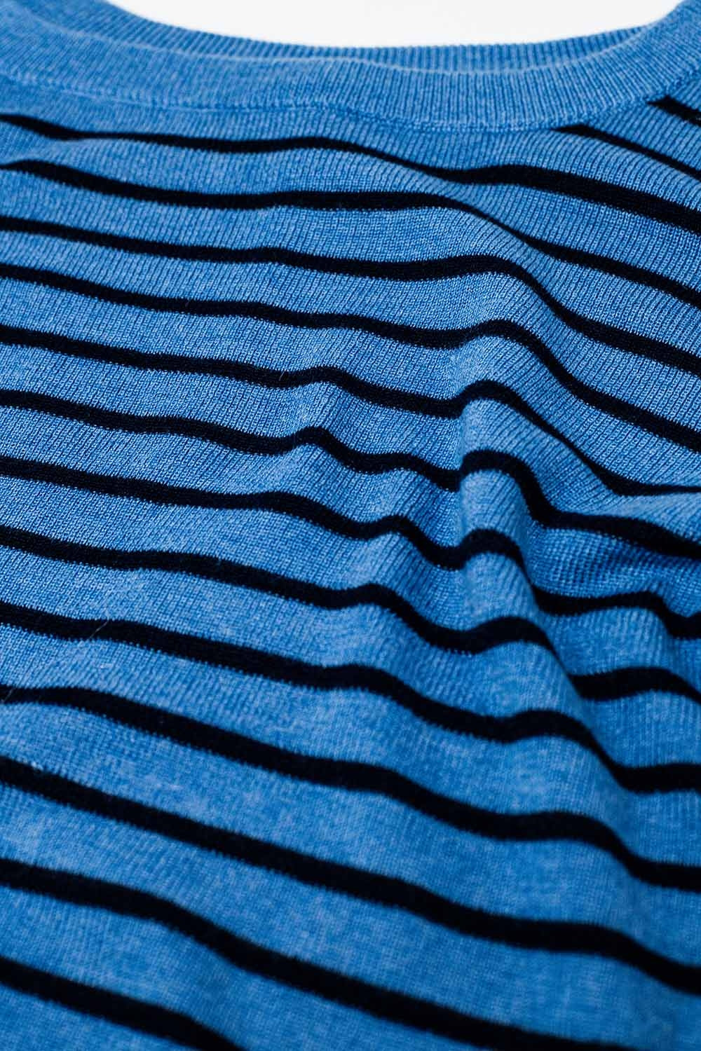 Blue striped fine knit sweater with boat neck - Jumpers