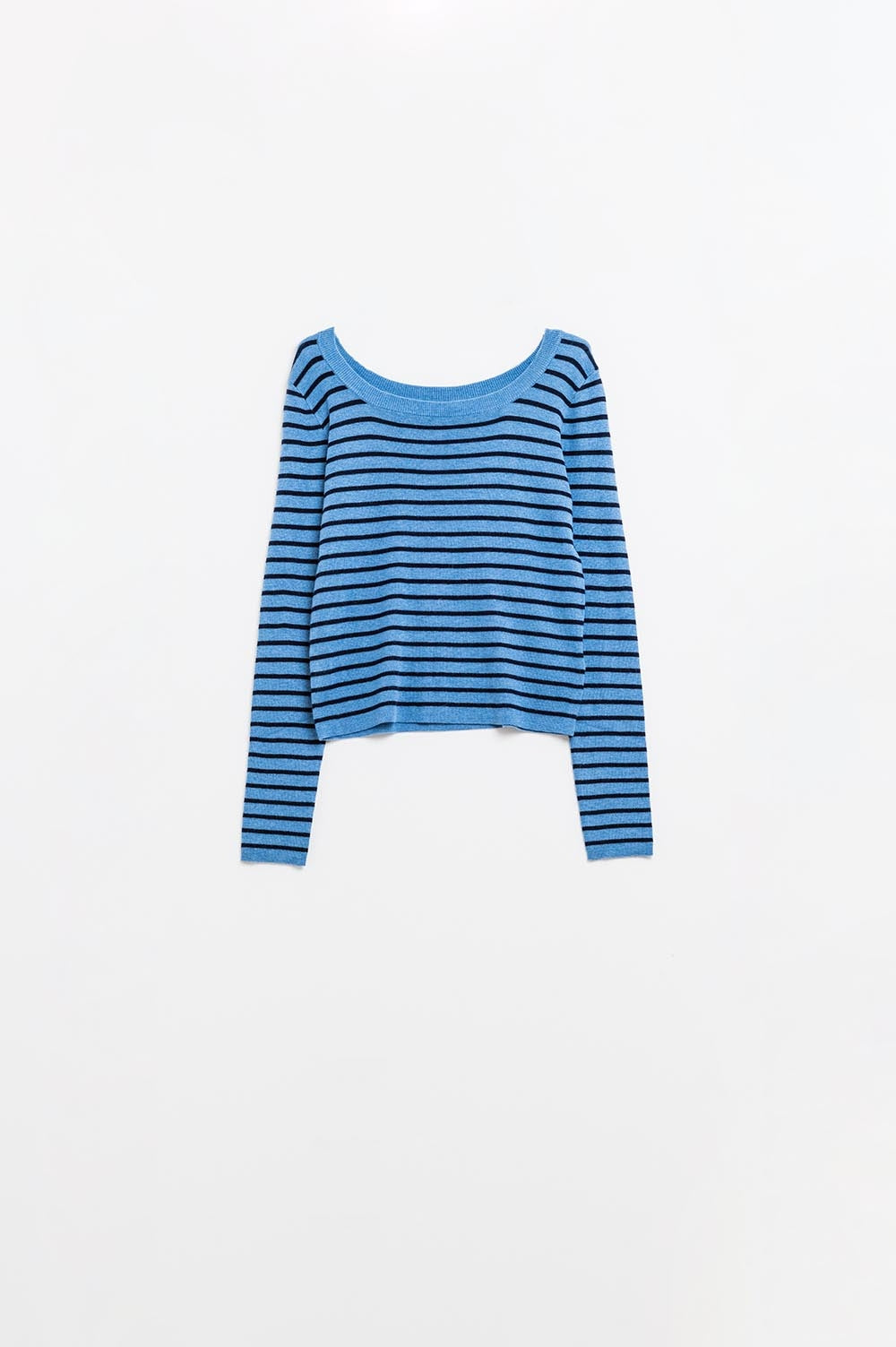 Blue striped fine knit sweater with boat neck - Jumpers
