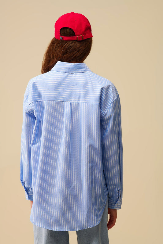 Blue Striped shirt with red heart embroidery - Shirts
