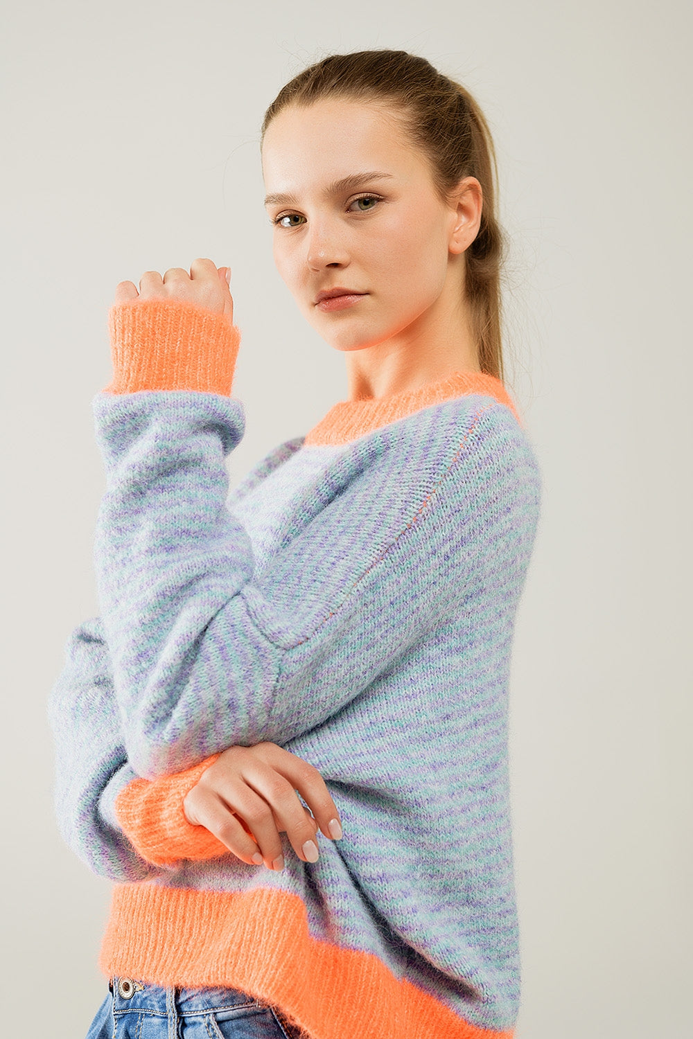 Oversized light blue/orange knit sweater - Jumpers