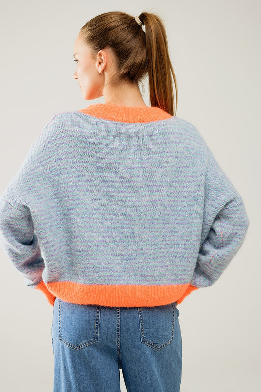 Oversized light blue/orange knit sweater - Jumpers